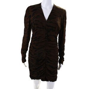 Ottod Ame Women's Long Sleeve V-Neck Gathered Bodycon Dress Brown Size 6